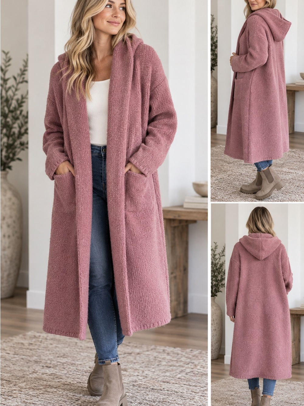 Cozy Hooded Coatigan - Dusty Rose